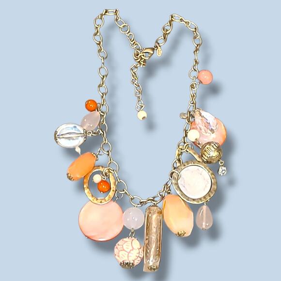 Premier Designs DREAMSICLE Necklace CHUNKY Peach Orange White Clear 16-20” - Picture 1 of 6
